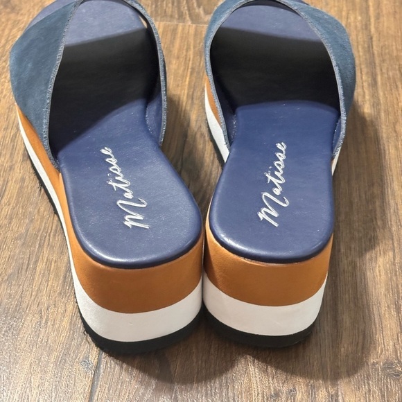 Matisse Femme suede Leather platform sandals in navy size 10 New - Picture 6 of 6